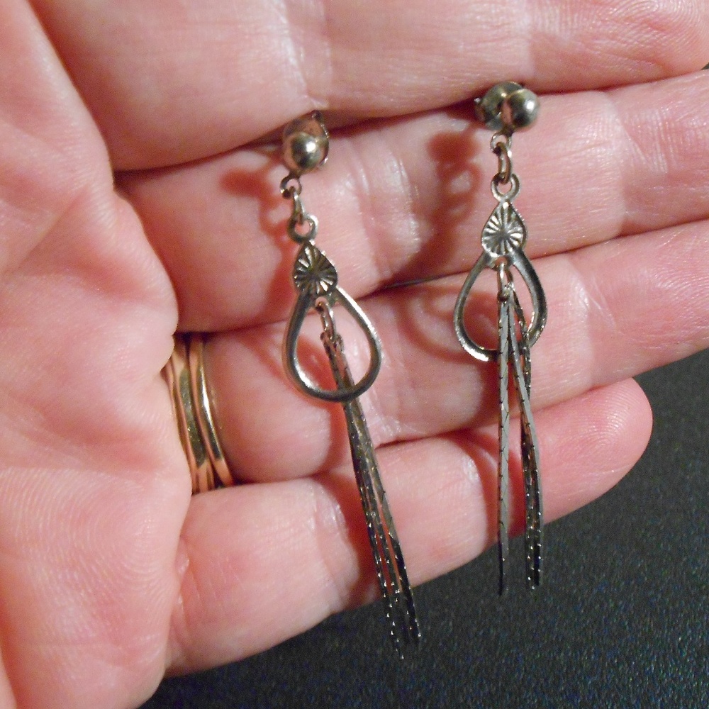 Two Pair Silver Dangle Earrings - Picture 2 of 6
